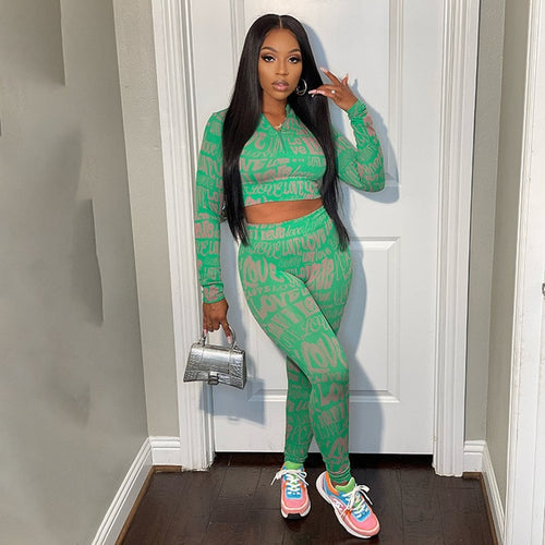 Load image into Gallery viewer, Letter Print Tracksuit Two Piece Set