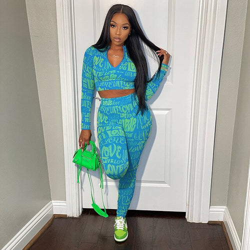 Load image into Gallery viewer, Letter Print Tracksuit Two Piece Set